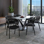 Modern Upholstered Dining Chair with Cozy Armchair and Black Iron Legs for Dining Room Kitchen Patio