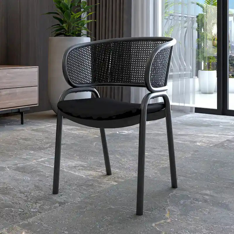 Modern Upholstered Dining Chair with Cozy Armchair and Black Iron Legs for Dining Room Kitchen Patio