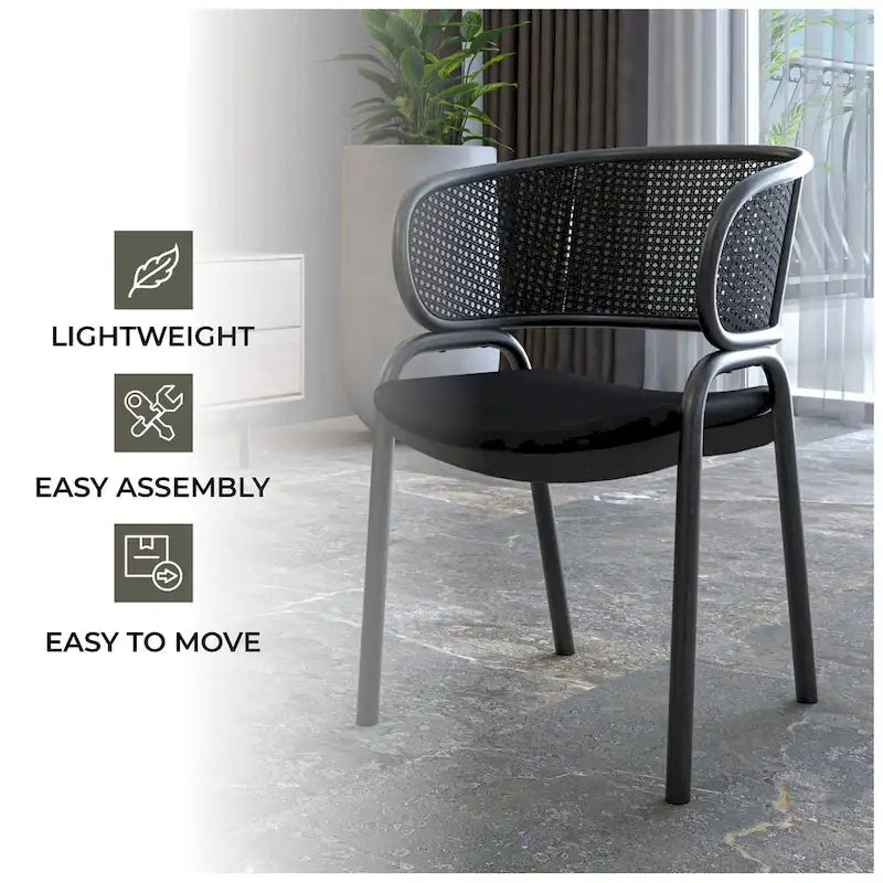 Modern Upholstered Dining Chair with Cozy Armchair and Black Iron Legs for Dining Room Kitchen Patio