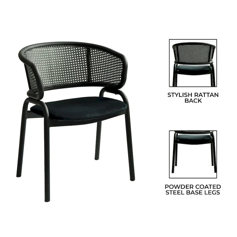 Modern Upholstered Dining Chair with Cozy Armchair and Black Iron Legs for Dining Room Kitchen Patio