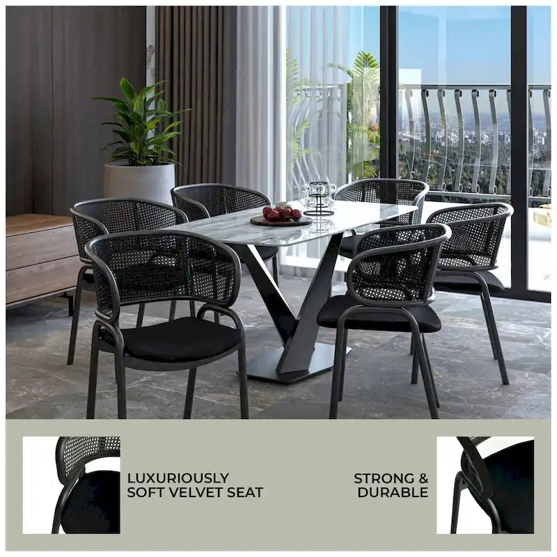 Modern Upholstered Dining Chair with Cozy Armchair and Black Iron Legs for Dining Room Kitchen Patio