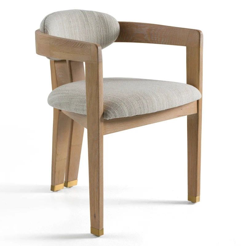 Modern Off-White Fabric and White Wash Oak Dining Chair