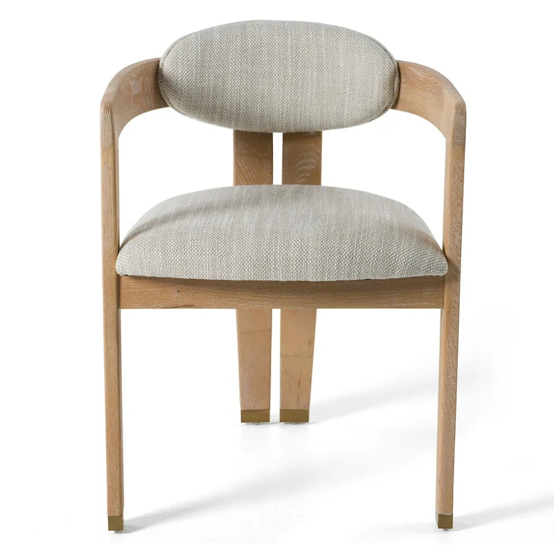 Modern Off-White Fabric and White Wash Oak Dining Chair