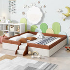 King Size Upholstered Daybed Frame with Fence and Stairs