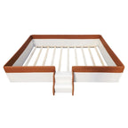 King Size Upholstered Daybed Frame with Fence and Stairs