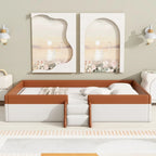 King Size Upholstered Daybed Frame with Fence and Stairs