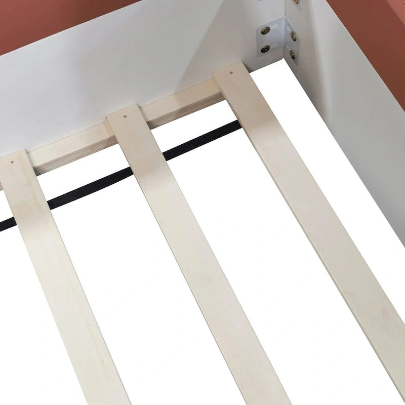 King Size Upholstered Daybed Frame with Fence and Stairs