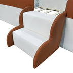 King Size Upholstered Daybed Frame with Fence and Stairs