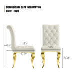 White Velvet Dining Chairs with Crystal Decor Button Tufted Back and Gold Metal Legs