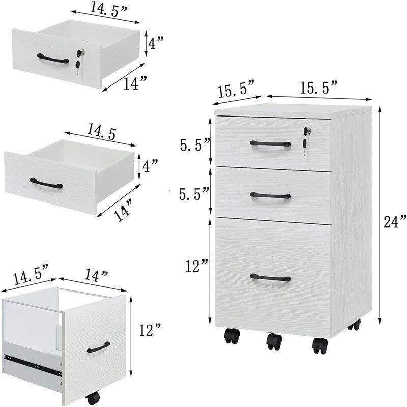 3 Drawers Wooden Locking File Cabinet with Storage Removable File Cabinet - 15.5D X 15.5W X 24H