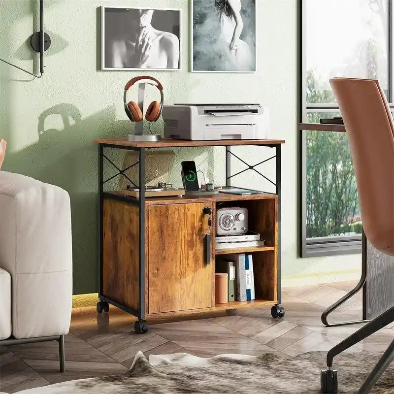 File Cabinet with Charging Station, 16.06 x 23.62 x 25.91 Inches