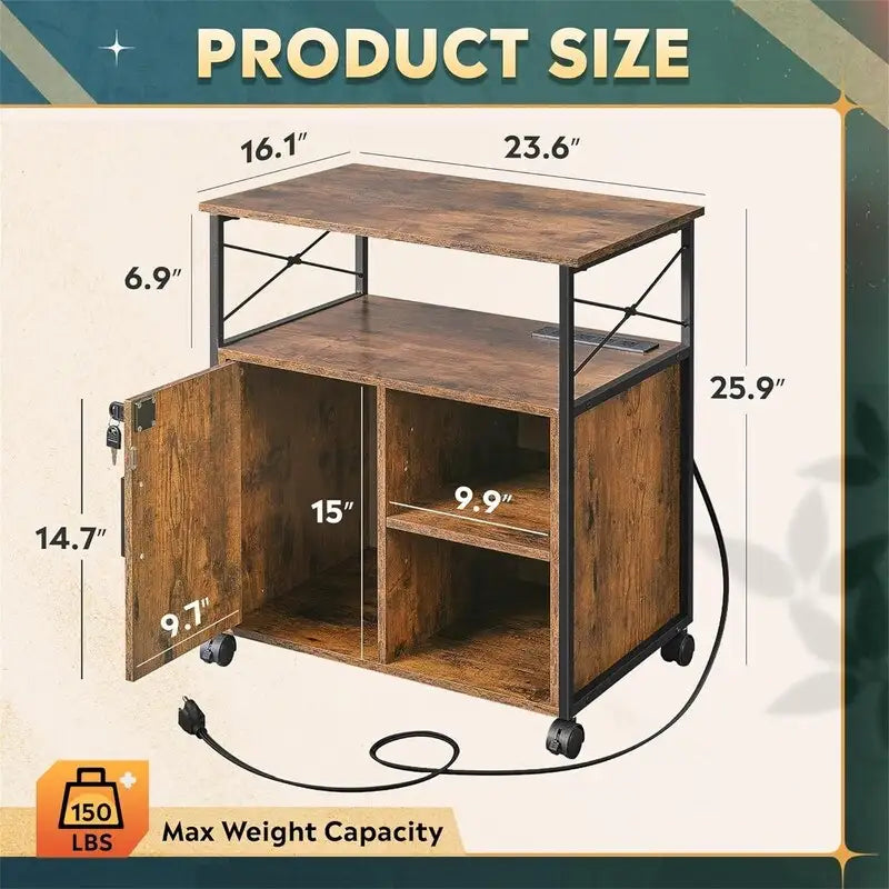 File Cabinet with Charging Station, 16.06 x 23.62 x 25.91 Inches