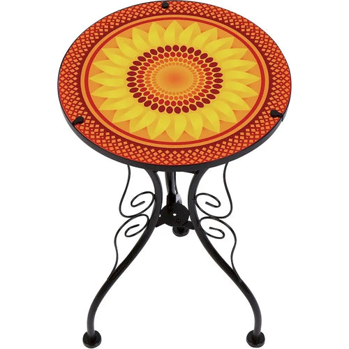 22 Sunflower Design Glass and Metal Side Table