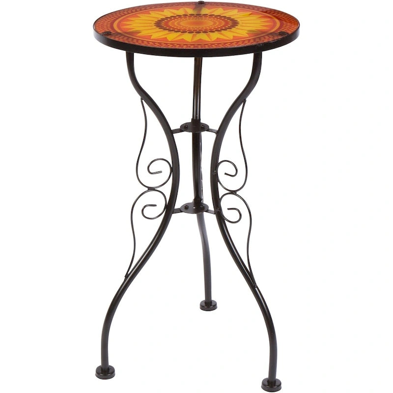 22 Sunflower Design Glass and Metal Side Table