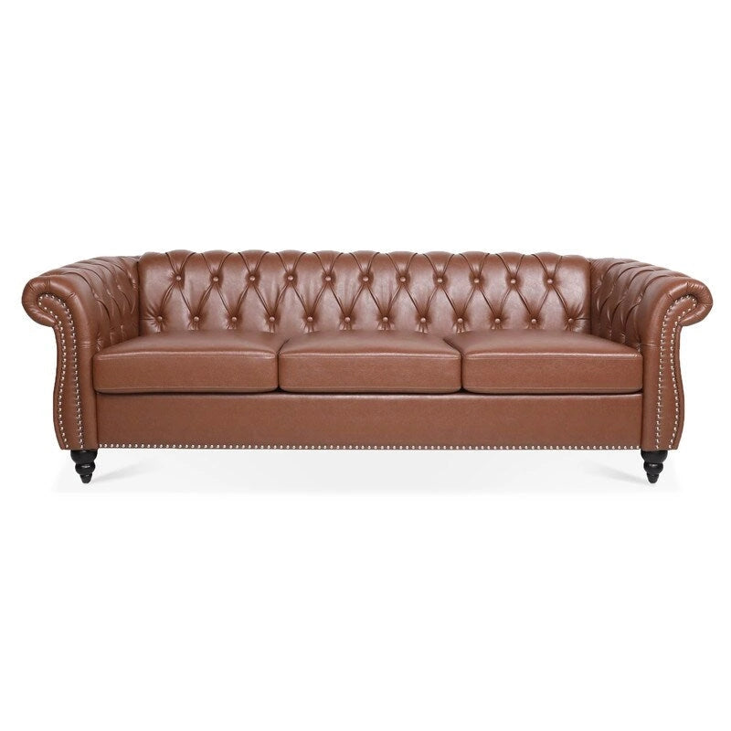 84.65 PU Rolled Arm Chesterfield 3 Seater Sofa