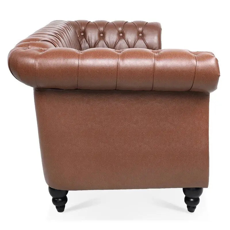 84.65 PU Rolled Arm Chesterfield 3 Seater Sofa