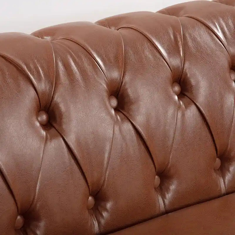 84.65 PU Rolled Arm Chesterfield 3 Seater Sofa