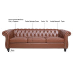 84.65 PU Rolled Arm Chesterfield 3 Seater Sofa