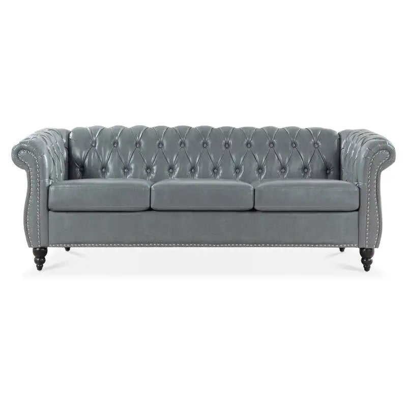 84.65 PU Rolled Arm Chesterfield 3 Seater Sofa
