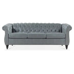 84.65 PU Rolled Arm Chesterfield 3 Seater Sofa