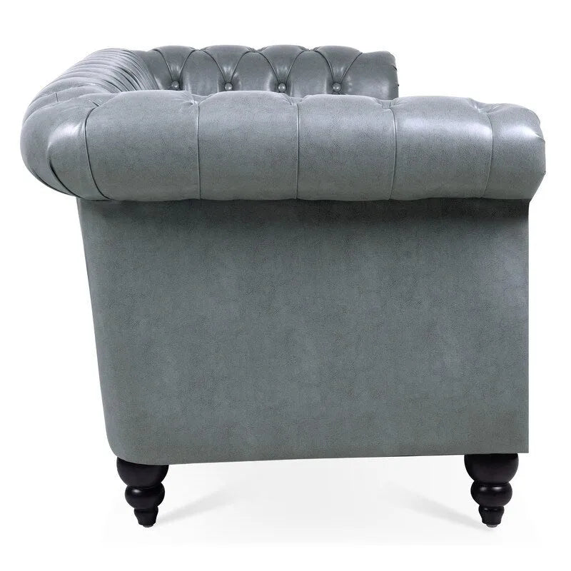 84.65 PU Rolled Arm Chesterfield 3 Seater Sofa