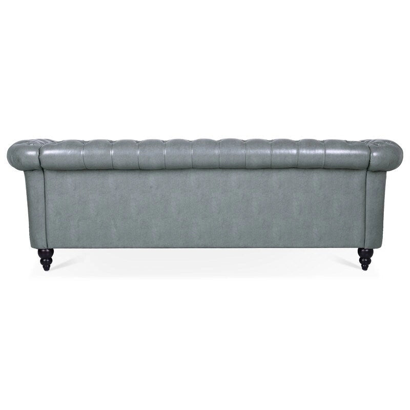 84.65 PU Rolled Arm Chesterfield 3 Seater Sofa
