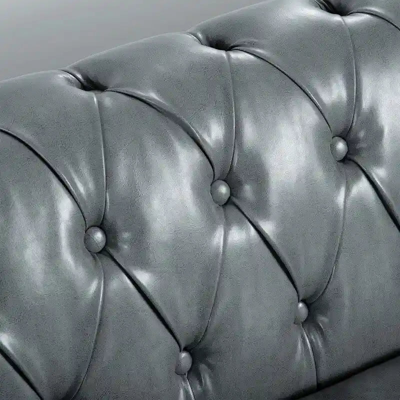 84.65 PU Rolled Arm Chesterfield 3 Seater Sofa