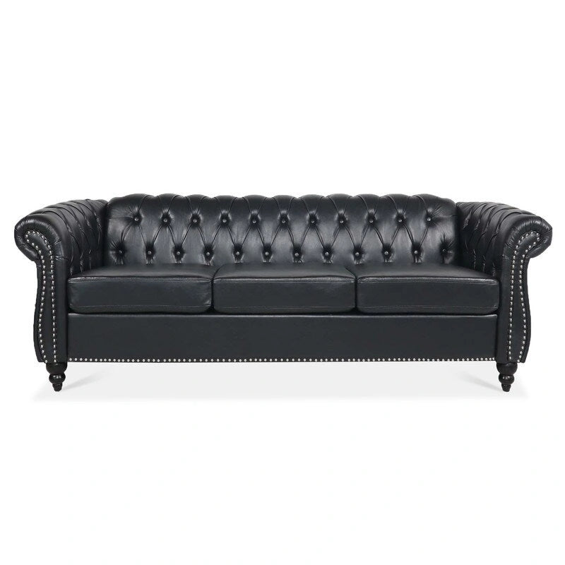 84.65 PU Rolled Arm Chesterfield 3 Seater Sofa