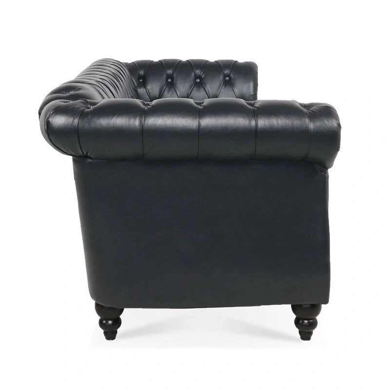 84.65 PU Rolled Arm Chesterfield 3 Seater Sofa