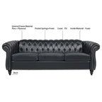 84.65 PU Rolled Arm Chesterfield 3 Seater Sofa