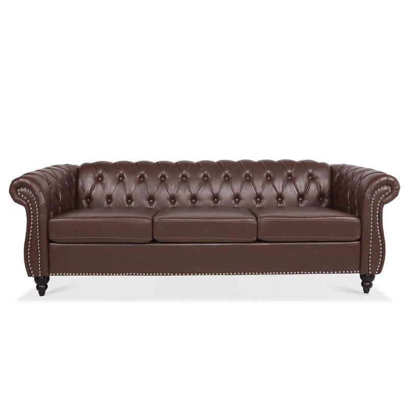 84.65 PU Rolled Arm Chesterfield 3 Seater Sofa