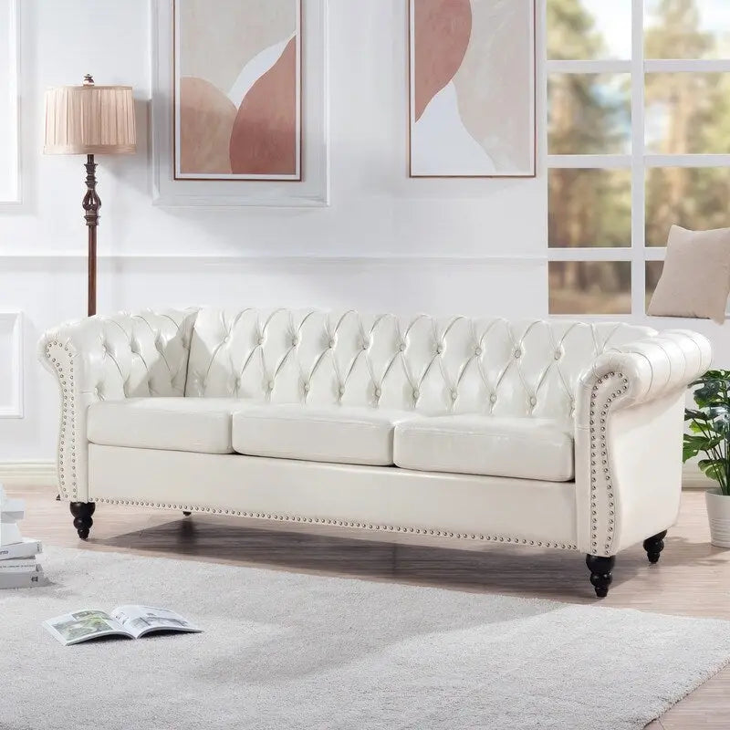 84.65 PU Rolled Arm Chesterfield 3 Seater Sofa