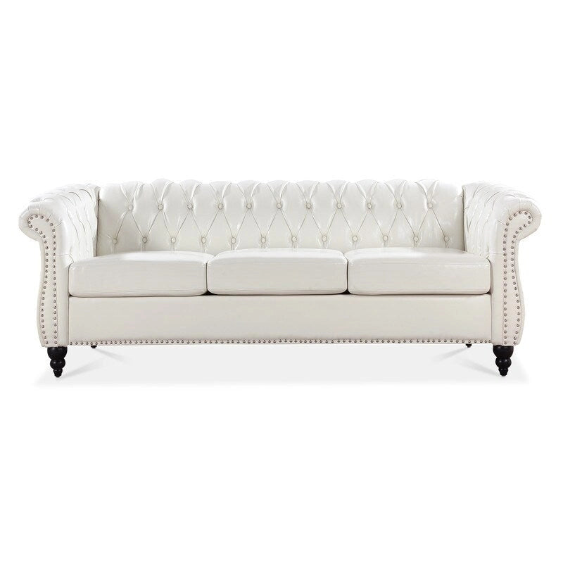 84.65 PU Rolled Arm Chesterfield 3 Seater Sofa