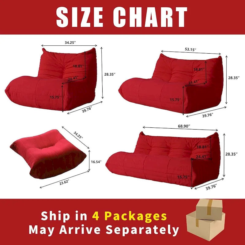 Velvet Sofa Bean Bag Couch Sets