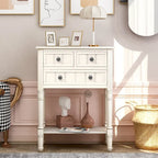Solid Wood Distressed Sofa Table with Three Storage Drawers and Bottom Shelf