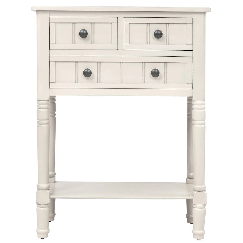 Solid Wood Distressed Sofa Table with Three Storage Drawers and Bottom Shelf