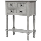 Solid Wood Distressed Sofa Table with Three Storage Drawers and Bottom Shelf