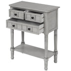 Solid Wood Distressed Sofa Table with Three Storage Drawers and Bottom Shelf