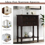 Solid Wood Distressed Sofa Table with Three Storage Drawers and Bottom Shelf