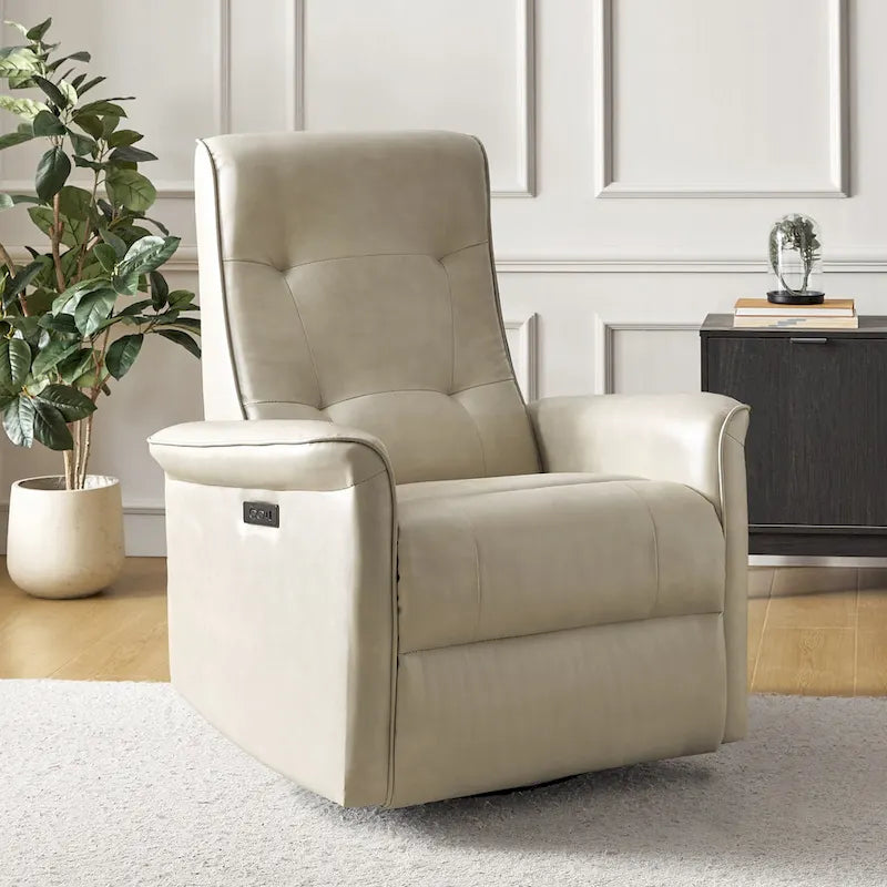 Modern Faux Leather Swivel Power Recliner with USB Ports