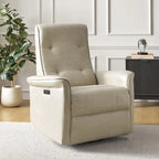 Modern Faux Leather Swivel Power Recliner with USB Ports