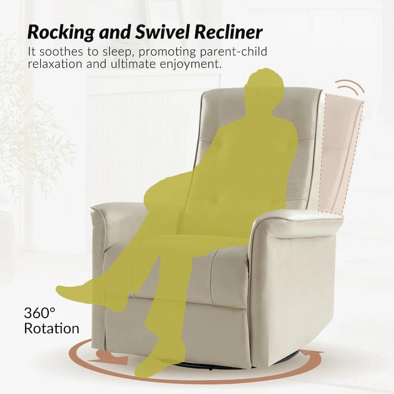 Modern Faux Leather Swivel Power Recliner with USB Ports
