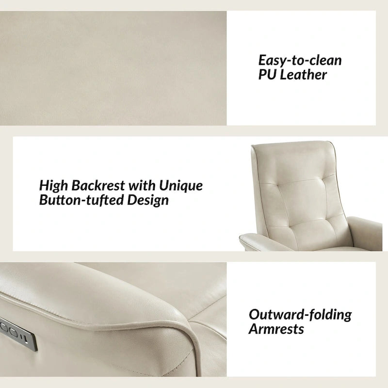 Modern Faux Leather Swivel Power Recliner with USB Ports