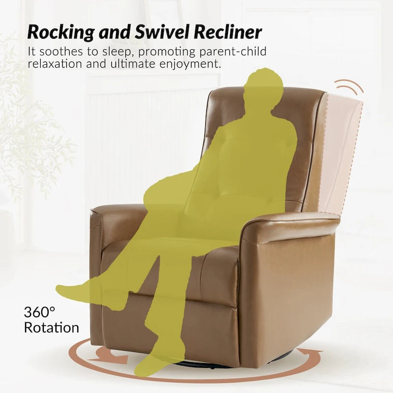 Modern Faux Leather Swivel Power Recliner with USB Ports