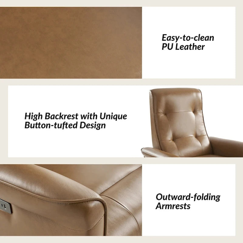 Modern Faux Leather Swivel Power Recliner with USB Ports