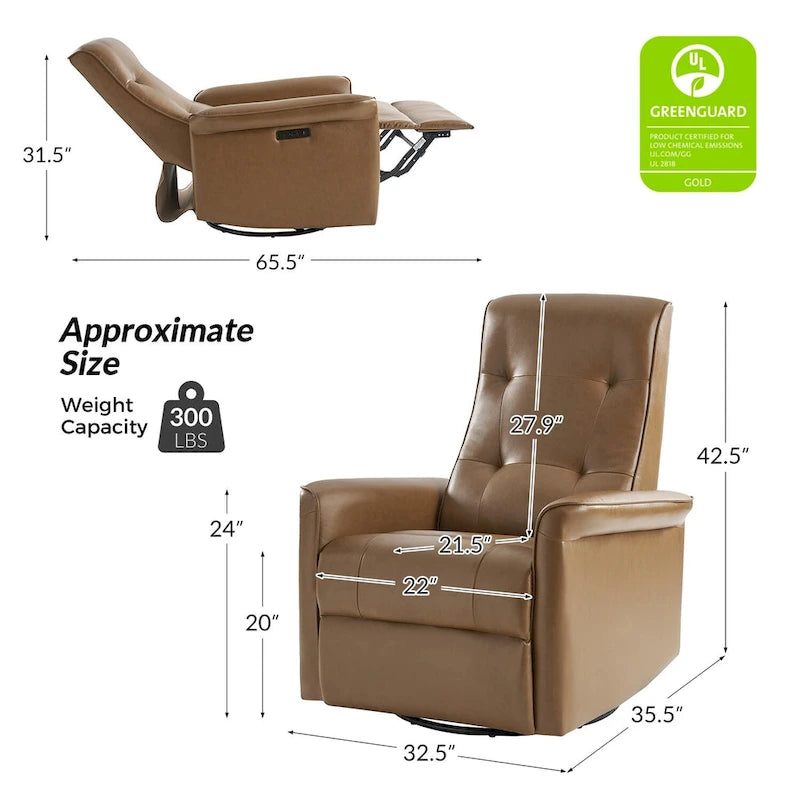 Modern Faux Leather Swivel Power Recliner with USB Ports