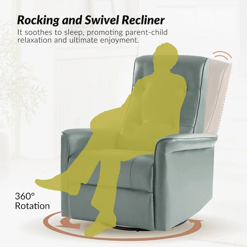 Modern Faux Leather Swivel Power Recliner with USB Ports