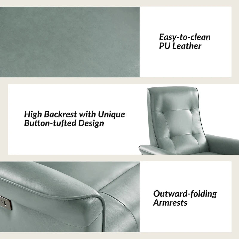 Modern Faux Leather Swivel Power Recliner with USB Ports