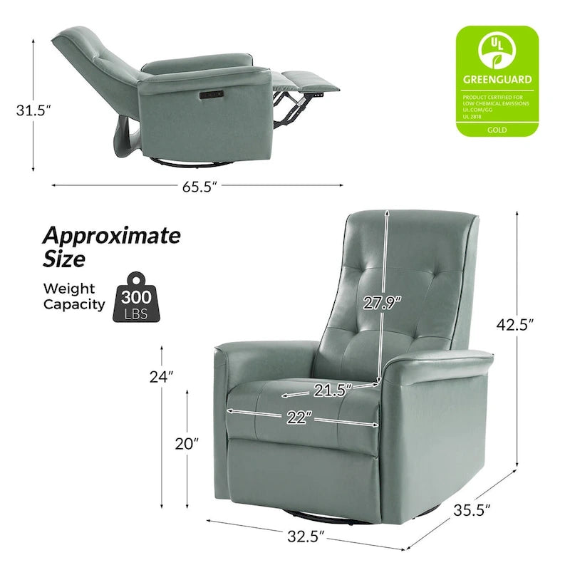 Modern Faux Leather Swivel Power Recliner with USB Ports