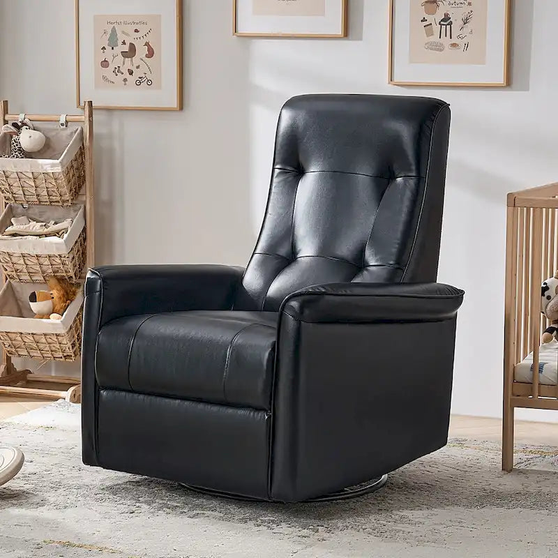 Modern Faux Leather Swivel Power Recliner with USB Ports